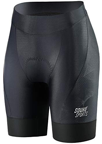 Souke Sports Radlerhose Damen Fahrradhose Gepolstert Schnelltrockende Radhose Kurz mit Atmungsaktive 4D Gel Sitzpolster
