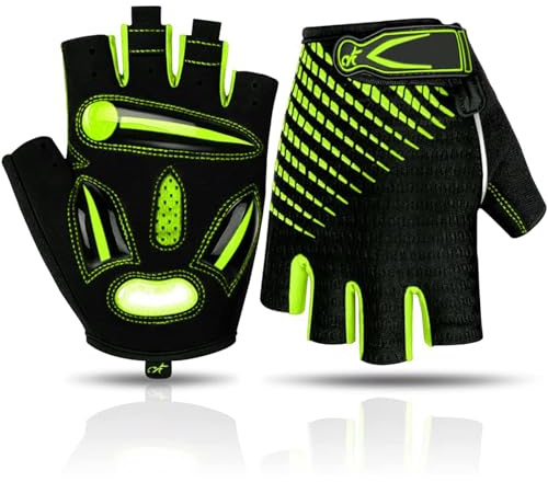 BIKINGMOREOK Bike Cycling Gloves for Men Women,Non-Slip Breathable 5MM Gel Pads DH Mountain Road Bicycle Gloves for MTB Biking Cycling,Workout Sports-Fluorescent Yellow-L