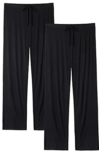 Vislivin Casual Womens Pants Soft Lounge Pants Sleep Pajama Bottoms with Pocket Black/Black-1 L