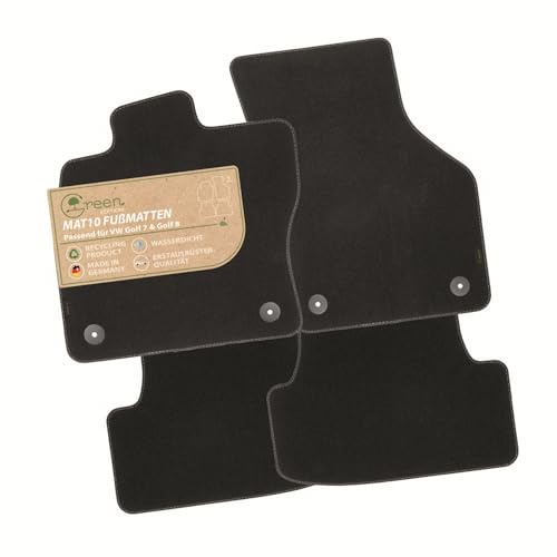 MAT10 Green Edition – golvmattor passar VW Golf 7 BJ 11/2012–12/2020 | Typ AU & Golf 8 från BJ 01/2020 typ CD | hållbar velour | bilmatta set 4 delar | Tillverkad i Tyskland, OEM-kvalitet