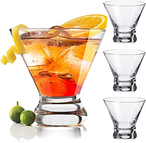 IDAHSOR Lot de 4 verres à martini en cristal soufflés à la main sans pied pour bar, Martini, Cosmopolitan, Manhattan, Gimlet, Pisco Sour, Brandy - 237 ml