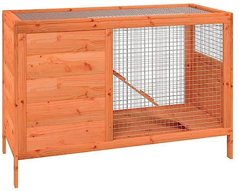 vidaXL Kaninchenstall, Hasenstall mit wasserfestem Dach, Kaninchenkäfig für Außenbereich, Kleintierstall Kleintierhaus, Braun Massivholz Kiefer