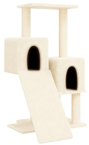 vidaXL Cat Tree with Sisal Scratching Posts and Plush Covering, Multi-Level Cat Tower with Two Houses and Platforms - Cream Color