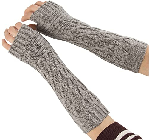 Winter Gestrickte Handschuhe für Damen, Tukistore Fingerlose Armstulpen Feinstrick lang Handwärmer Stulpen, Warm Strick Handschuhe Pluswärmer Handstulpen Armwärmer Stulpen für Damen (Hellgrau#1)