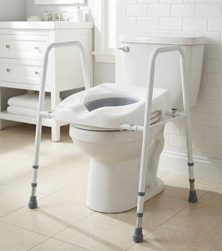 Toilet Safety Frame with Moulded Seat, Height & Width Adjustable, Lightweight, Flat Packed for Elderly and Disabled, Bathroom Safety Frame, White, Mowbray Style