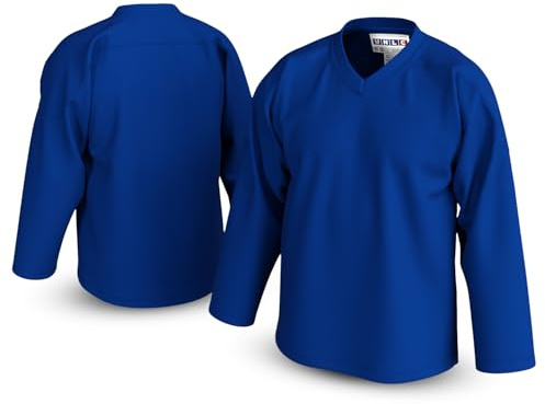 UNLC Essential Blank Hockey Jersey with Stripes – Stitched Letters, Breathable Mesh, Durable Polyester, Blue, Medium