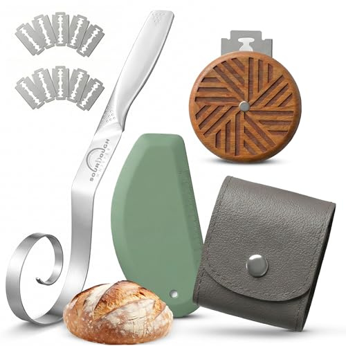 Sourdough Accessories | Seamless Danish Sourdough Bread Whisk, Silicone Dough Scraper & Sourdough Scoring Tool with 5 Blades + Storage Bag (Sourdough bread lame Kit) | Bread baking supplies