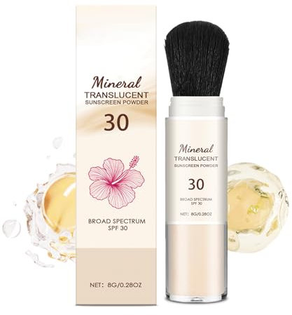 Protezione solare in polvere, polvere minerale Sunscreen Setting Powder SPF 30, controllo dell'olio e durevole, opaco con pennello, impermeabile, polvere leggera e traspirante per tutti i tipi di