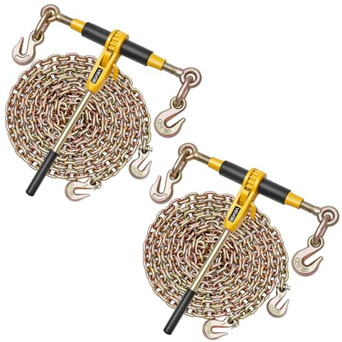 VEVOR Ratchet Chain Binder, 5/16 in x 10 ft G80 Chains, 8000 lbs Working Load of Ratchet Load Binder, Chains and Binders Set, Tie Down Hauling Chain Binders for Hauling, Towing, Logging, Lifting