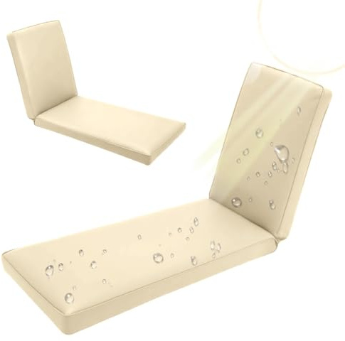 Aocase Cuscino per Lettino Prendisole da Giardino, Cuscino Impermeabile per Lettino Prendisole da Spiaggia, Cuscino Imbottito Lettino Prendisole, Sfoderabile, con Laccetti,38 Ivory,188x58x8cm