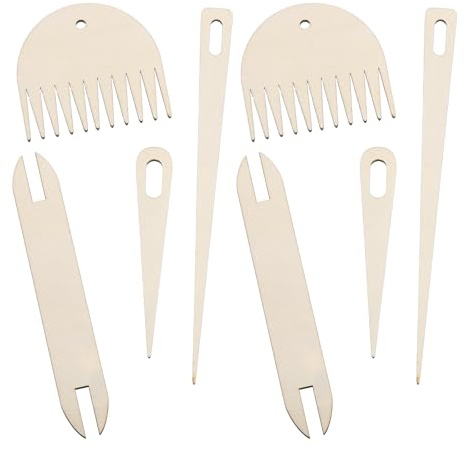 sourcing map Lot de 8 outils de tricot à tisser à la main avec aiguille à crochet en bois Navette en bois pour tricot et travaux manuels