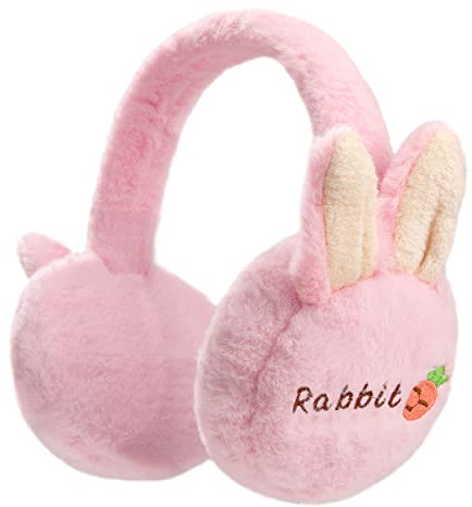 Jeesblsy Orejeras de Invierno para Niñas, Calentadores de Orejas de Felpa, Conejo Plegables Orejeras Cálidas para Niños Señoras Mujeres Esquí, Correr, Acampar, Actividades Aire Libre, Rosa