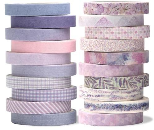 ARWIG 20 Rullar Washi Tape för Scrapbooking | Dekorativ Tejp | Scrapbook Tillbehör | Färgad Masking Tape för Journaling och Presentinslagning (Lila)