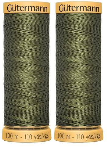 2X 100m Gutermann 100% Natural Cotton Thread for Hand and Machine Sewing, Dark Sage Green 0424 – Bundled by GetInStyle Shop