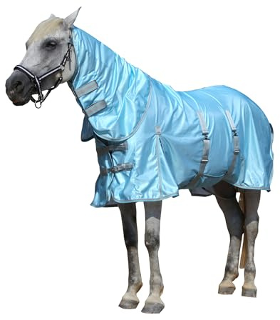 Gallopoff Horse Fly Rug – Lightweight UV Protection Mesh Fly Sheet with Belly Wrap, Tail Flap & Detachable Neck Cover Light Blue, 5'9