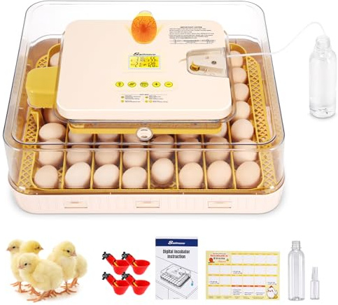 Sailnovo Incubadora automática para 56 huevos, incubadora de huevos y gallina con volteo automático de huevos, control de temperatura y adición automática de humedad, Amarillo