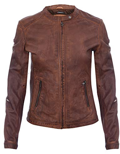Veste Motard en Cuir Ancien pour Femme Brun Clair 5XL