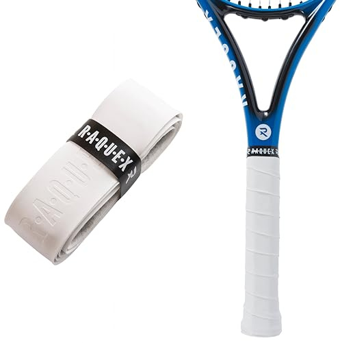 Raquex Enhance Replacement Racket Grip: Tennis Grip, Badminton, Squash Grip Tape, Padel, Pickleball. 14 Colours. Premium, Self-Adhesive Tennis Racquet Grip with Finishing Tape (White, 1 Grip)