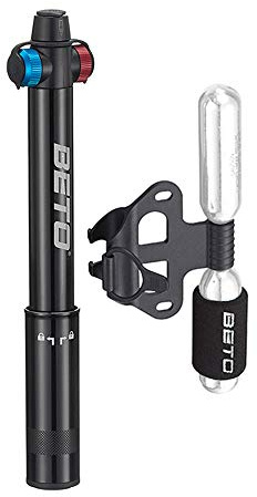 Mini Bike Pump with CO2 Inflator - Dual Mode Hand Pump/ CO2 Valve - Portable Bike Tire Pump Patented Auto-Switching Twin Head Fit Presta/Schrader (NO CO2 cartridges)