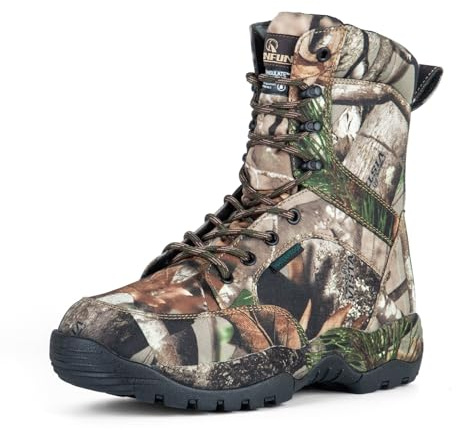 R RUNFUN Men's 8 Waterproof Hunting Boots Lightweight Insulated Camo Outdoor Boot, 400g Thinsulate(RF012-8C, Size9)