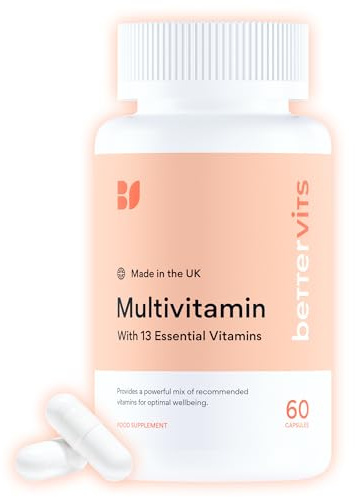 Bettervits Multivitamin Tablets for Women & Men with 13 Vitamins | Multivitamins A,B,C,D,E, Biotin - Energy Boost & Immunity Support | Gluten-Free and Vegetarian Friendly | 60 Vitamin Capsules