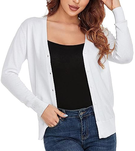 CUNYI Cardigan para Mujer Escote en V Rebeca de Punto Manga Larga