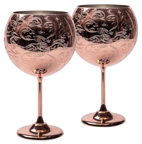 SHINY STAR IN THE DARK SKY Etched Balloon Wine Glasses Set Of 2,24oz(680 ml) Wine Goblets Set, Gin and Tonic Glasses Set (copper plated)