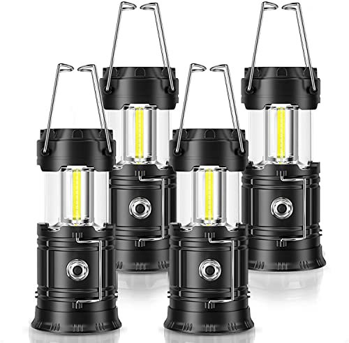 Portable LED Camping Lights, 4PCS Collapsible Camping Lanterns Battery Powered, Waterproof Foldable Hook Camping Lamps for Indoors Outdoors Hurricane Emergency Storm Outages