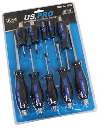 US PRO Tools 10 Piece Screwdriver Set Phillips & Slotted 4598
