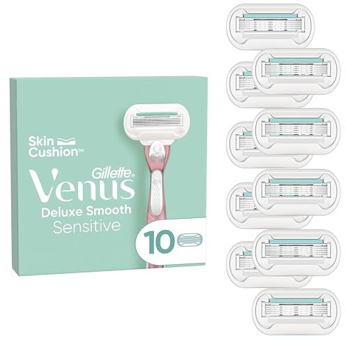 Gillette Venus Deluxe RASOIO DONNA Smooth Sensitive, 10 LAMETTE DONNA di Ricambio (da 5 Lame), per una Rasatura Fluida Profonda Duratura, con Striscia Idratante, Skin Cushion, idea regalo