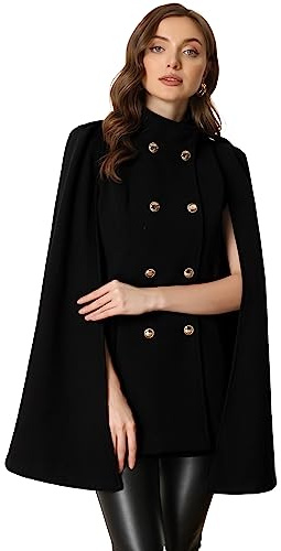 Allegra K Manteaux cape pour femme Manteau d'hiver à double boutonnage à manches fendues Costume d'Halloween Noir L