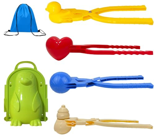SKJJL Schneeball Maker Form, 5 Stücke Schneeballzange Herz Ente Pinguin, Kunststoff Sandball Schneeball Clip, Schneeball Spielzeug für Kinder Erwachsene Weihnachten Winter Schneeball-Clip Spielzeug