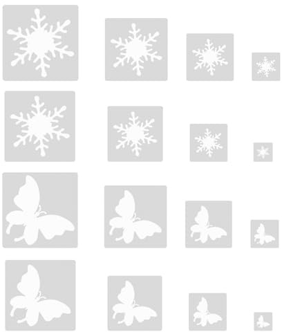 Bekecidi 16 st fjäril snöflingemall för hantverk, PET målning, schabloner mall, väggschabloner för hantverk, återanvändbar gör-det-själv ritning vägg fönster heminredning (snöflingor och fjäril)