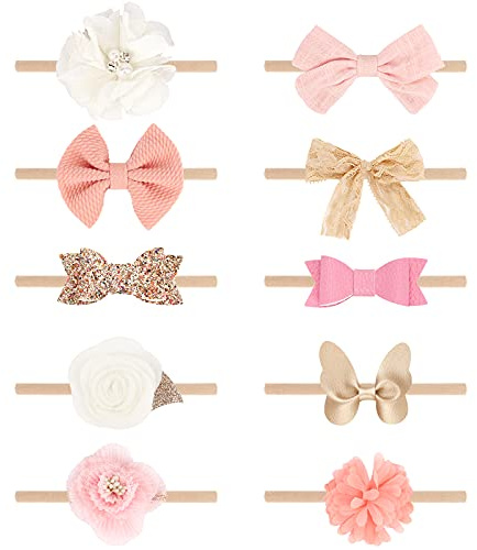 AQOKKA Baby Girl Headbands with Bows Soft Nylon Newborn Toddler Hairbands Handmade Baby Hair Accessories for Infant Girls Kids