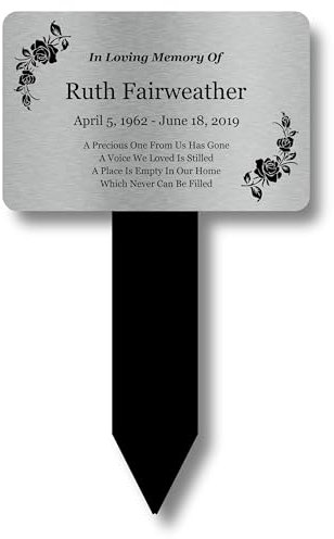 Personalised Bereavement Gifts. Memorial Plaques With Custom Text, Gardens Ground Stake Or Grave Ornaments - Acrylic, Waterproof and Hard Wearing. Shipped Globally. (Silver)