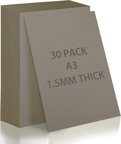 SHUESS A3 Greyboard 30 Sheets - 1500 Micron A3 (29.7 X 42 cm) Mount Board - Double-Side Grey Board - Thick Cardboard for Model Making, Thick 1.5 MM