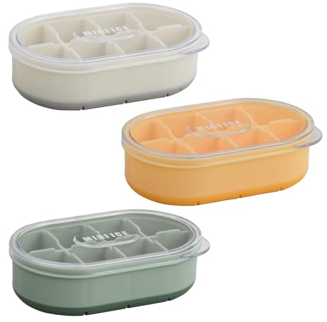 Nivofu 3PCS Moule à Glaçons avec Couvercle, 8 Compartiments, Sans BPA, Libération Facile, Mini Plateaux à Glaçons, Glçons Carrés, Moules pour cocktails, whisky, Boissons, Gris, Bleu, Jaune