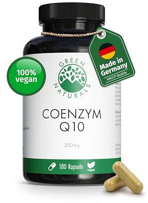 Coenzym Q10 hochdosiert – 250mg pro Kapsel – 180 vegane Kapseln – 6 Monate Reichweite – hochwertiges Q10 aus Fermentation gewonnen – Green Naturals®
