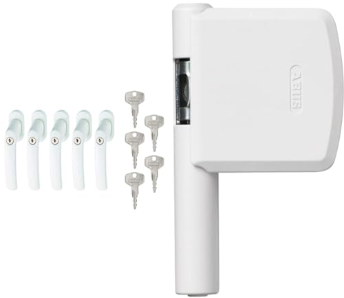ABUS Abschließbarer Fenstergriff FG200 AB208-5er Set & Scharnierseitensicherung FAS101 - Fenster-Zusatzschloss für die Scharnierseite Sicherheitslevel 10-24490 - Weiß