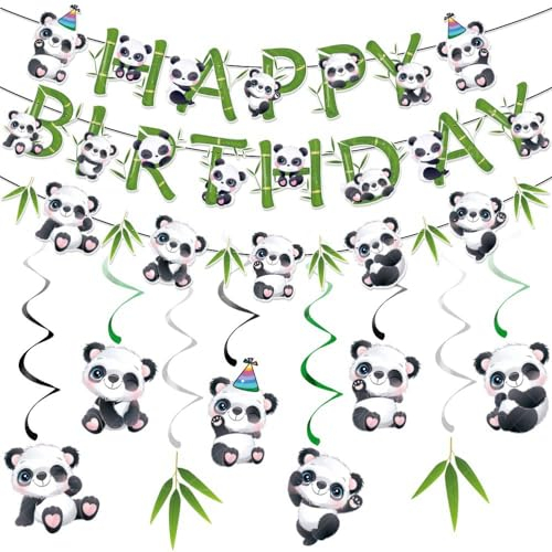 Banner Happy Birthday Panda,3 stili Feste a Tema Panda,Decorazioni per Feste di Panda,per Decorazioni Compleanno per Bambini Panda