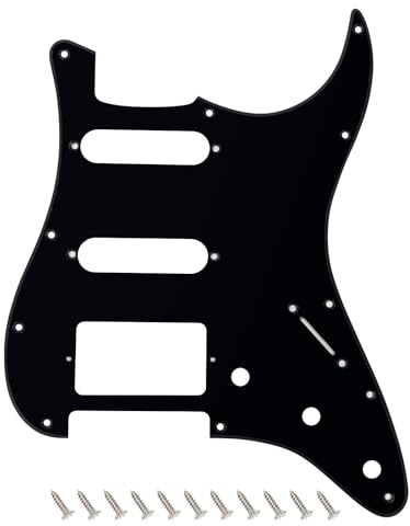 Banworks 1 Ply Strat HSS Pickguard 11-Hole Electric Guitar Pickguard SSH Scratch Plate for USA/Mexican Fender Modern Style Standard Stratocaster ST JT/HB-02 Glossy Black