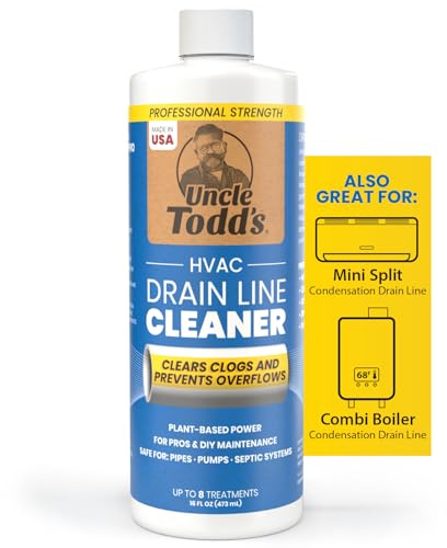 Uncle Todd's HVAC Drain Line Cleaner – 16oz / 8 Months Supply Bleach-Free, Fast-Acting, Long-Lasting AC Drain Line Solution for Tough Clogs & Buildup