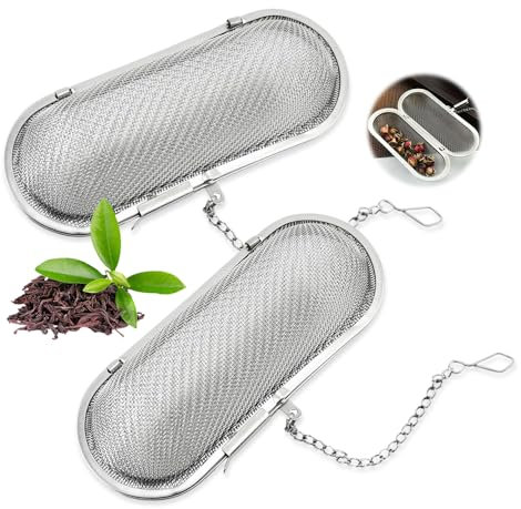 Bieiyhe 2 Filtro per Te In Acciaio Inossidabile,Scolino per Infusi,Colino per Spezie,Colino per Tè con Catena,Filtro per Spezie da Cucina,Filtro per Tazza,Filtro Condimento,Colino per Erbe Aromatiche