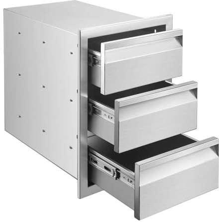 Dreifache Schublade aus Edelstahl für Außenküche, Terrasse, Grillstation, langlebige Outdoor-Küchenschubladen mit Griff (40,6 x 53,3 x 58,4 cm)