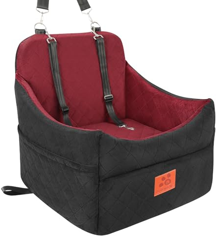 Dog Car Seat for Small/Medium Dogs, Dog Booster Seats with Thick Cushion for Dogs Under 35lbs, Detachable Washable Pet Car Seat with Storage Pockets, 2 Safety Belts (Black/Red)