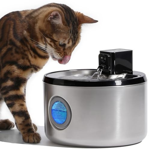 FUKUMARU Fontanella per Gatti, 4.5L Fontana Senza Fili in Acciaio Inossidabile per Gatti e Cani, Distributore d'Acqua a Batteria con 3 Modalità, Super Silenziosa e Facile da Pulire.