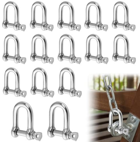 15 Stück M6 Schäkel Edelstahl 304, 6mm Schäckel D Ring Sperren Gerade für Takelage Stahlseil Kordeln Ketten