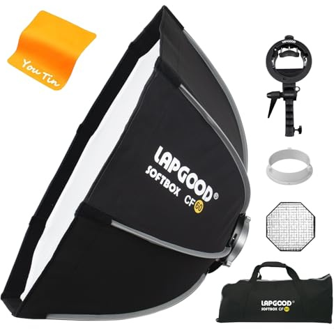 Bowens Mount softbox 60 cm handhållen snabbset-up, S-typ konsol, kompatibel med Godox Canon Sony Fuji YongNuo Flash AD200PRO V1 TT600 V860III 430EXIII SB500 YN320EX YN560