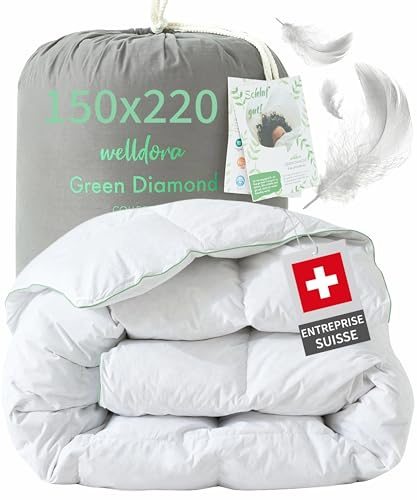 Welldora Edredón Invierno Verano de Plumas para Cama de 90 x 200 | 100% Edredón Nórdico de Plumas y Plumón Extrasuave | Médicamente Probado, Oeko-Tex, Hipoalergénico | Certificado RDS | 150 x 220 cm