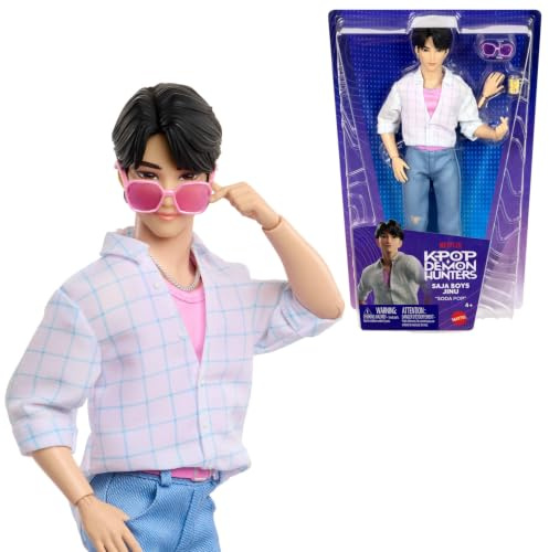 Mattel KPOP Demon Hunters Saja Boys Jinu Muñeco Fashion | Con look 'Soda Pop', 2 accesorios, inspirado en la película, modelo JRN38